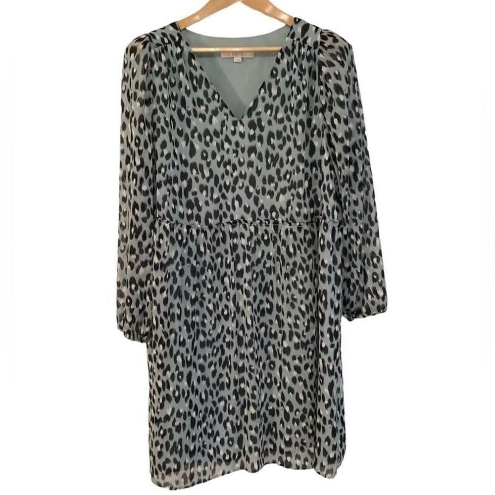 LOFT Black, Gray and Light Green Leopard Print Dress
